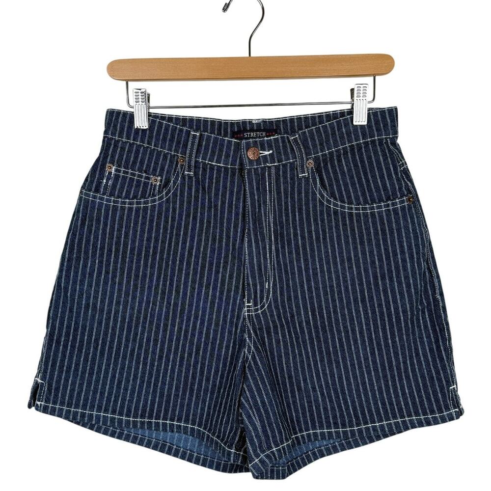 Bill Blass Stretch Pinstripe Denim Jean Shorts 6 High Rise Vintage 90s Jorts